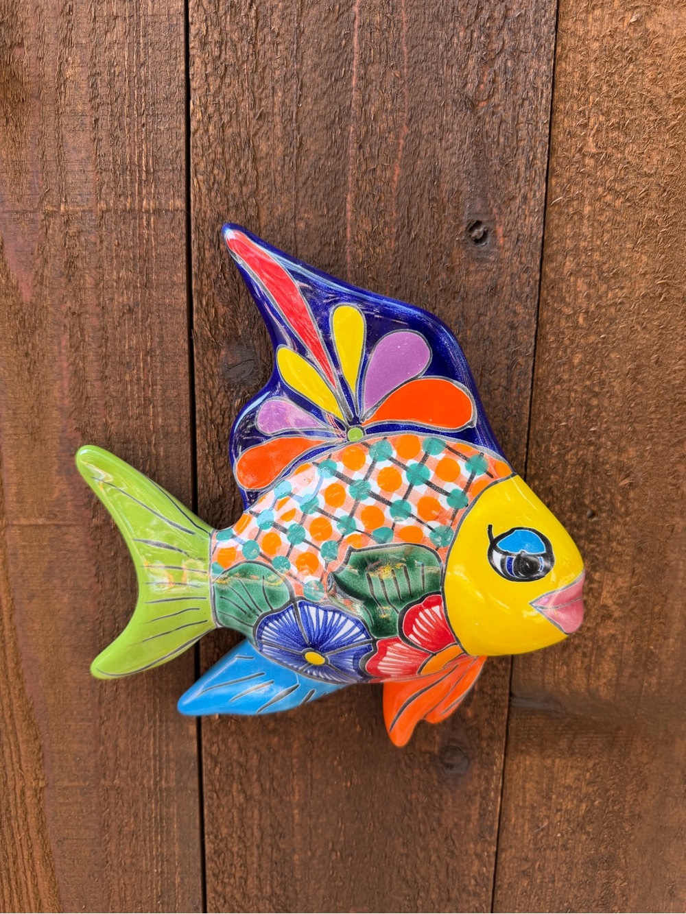 Hand-Painted Colorful Talavera  Fish Wall Décor - Yellow & Multicolor